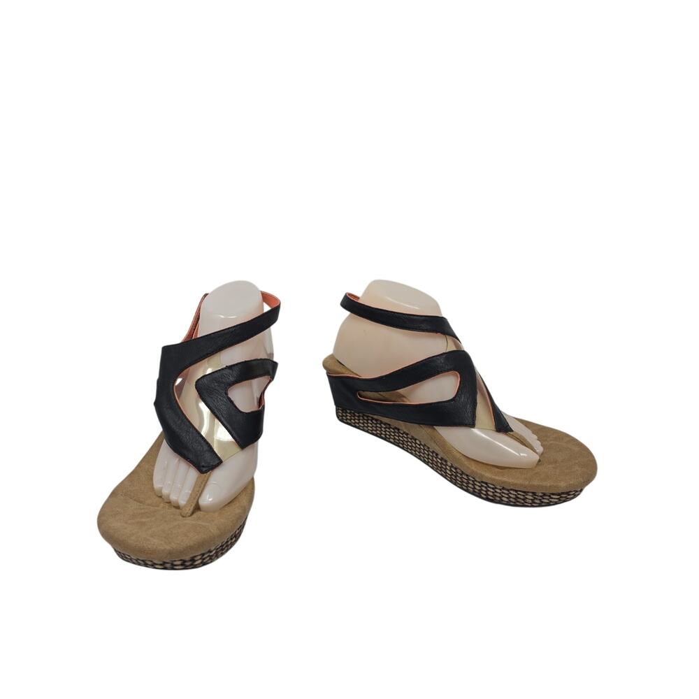 Modzori Reversibles Wedge Thong Sandals Women's 11 Black & Salmon Straps